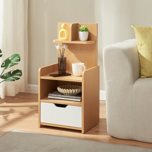 Sengebord Bordkak 75x35x30 cm egetræslook/hvid [en.casa]