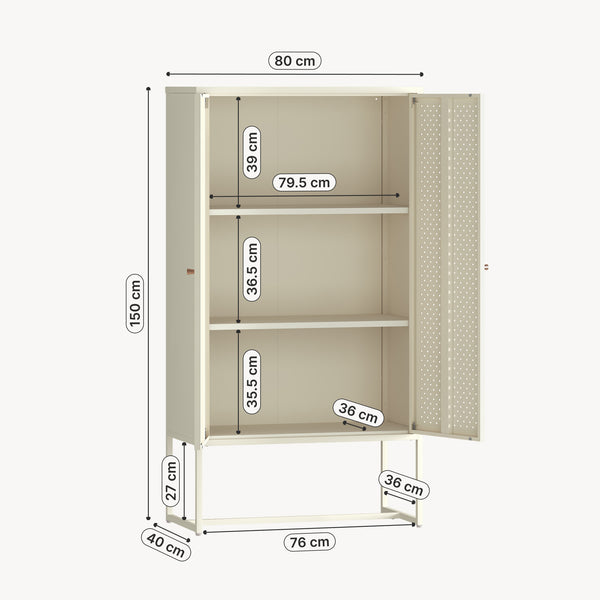 Highboard Viitasaari 150x80x40 cm stål cremehvid [en.casa]