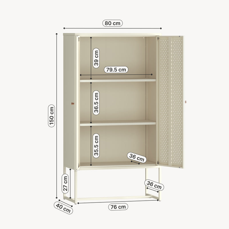 Målskitse Highboard Viitasaari 150x80x40 cm stål cremehvid [en.casa]