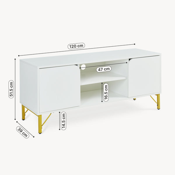 TV-skab Reyri 120x39x52 cm Hvid/Guldfarvet [en.casa]