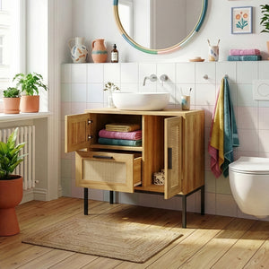 Vaskeskab Marhasa 60x60x40 cm Eg-look/Sort [en.casa]