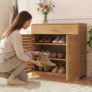 Skoskab Aarela 67x66x34 cm bambus [en.casa]