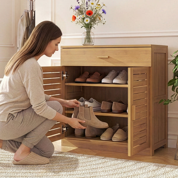 Skoskab Aarela 67x66x34 cm bambus [en.casa]