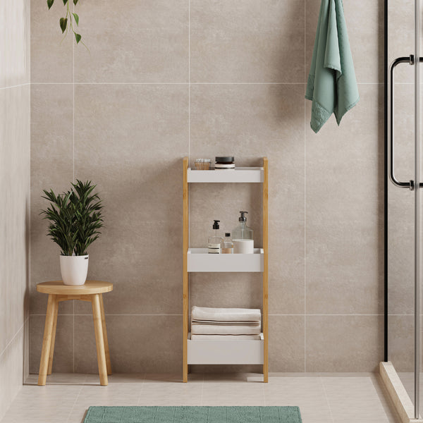 Badreol Anun med 3 niveauer 75x28x20 cm bambus natur/hvid [en.casa]