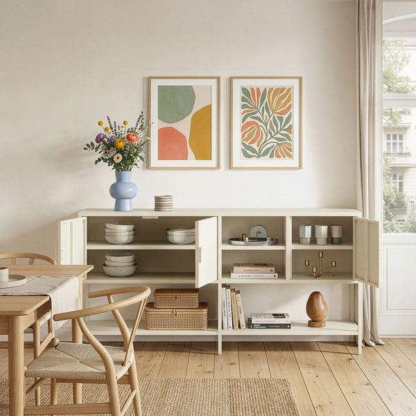 Skænk Kliri Stål 160x40x80 cm Cremehvid [en.casa]