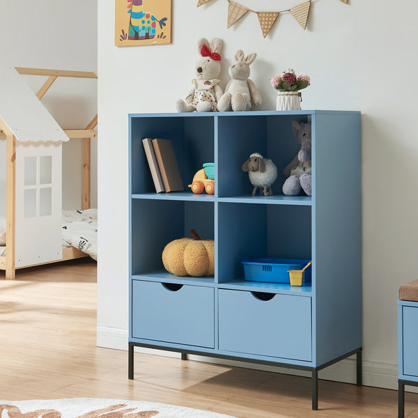 Bogreol med 2 skuffer Colwyn 105x80x40 cm Blå [en.casa]