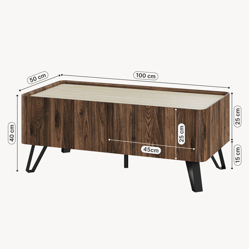 Målskitse Couchtisch Trorlon 100x50x40 cm Walnussoptik/Travertin [en.casa]