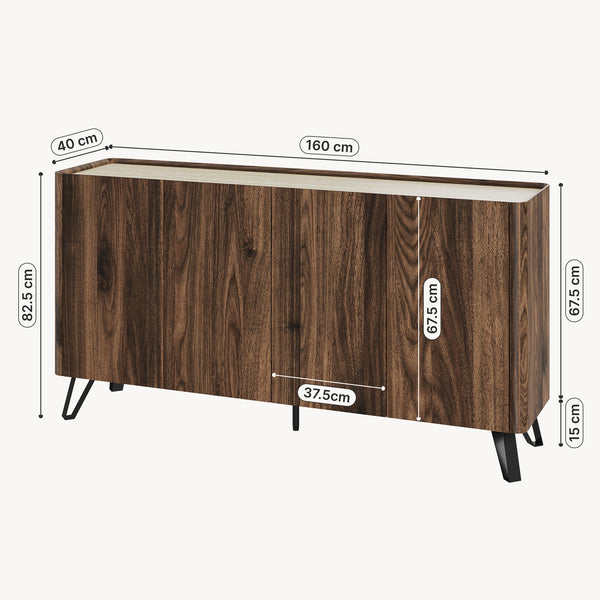 Sideboard Trorlon 160x40x83 cm valnøddeoptik/travertin [en.casa]
