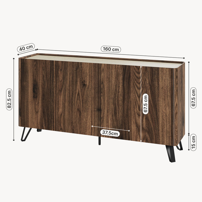 Målskitse Sideboard Trorlon 160x40x83 cm valnøddeoptik/travertin [en.casa]