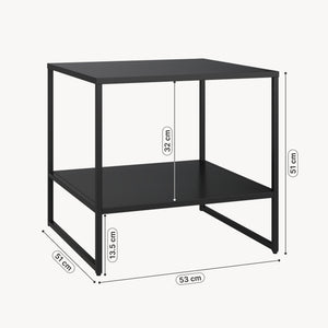 Sidebord Salsnes 53x51x51 cm med hylde stål sort [en.casa]