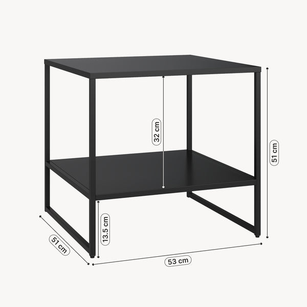 Sidebord Salsnes 53x51x51 cm med hylde stål sort [en.casa]