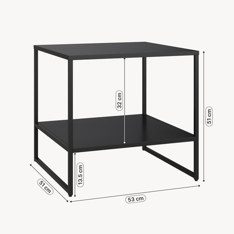 Målskitse Sidebord Salsnes 53x51x51 cm med hylde stål sort [en.casa]