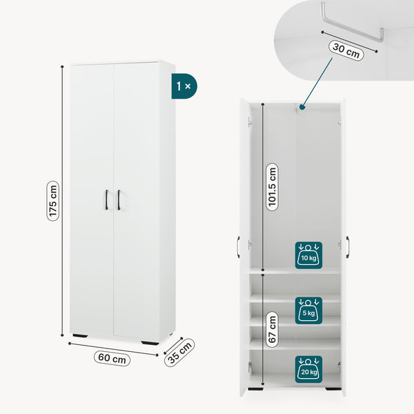 Garderobeskab Chalvefted 175x60x35 cm Hvid [en.casa]