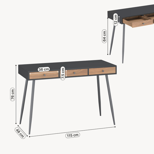 Skrivebordsskammel 115x48x76 cm Sort/Valnøddetrælook [en.casa]