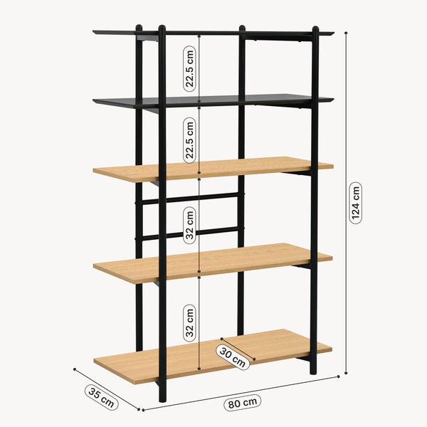 Bogreol Kappespoo 124x80x35 cm Sort/Egeoptik [en.casa]