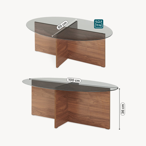 Sofabord Viroya 100x60x36 cm Valnødlook/Grå [en.casa]