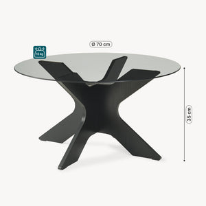 Sofabord Imi med glasplade Ø70x35 cm Sort/Grå [en.casa]