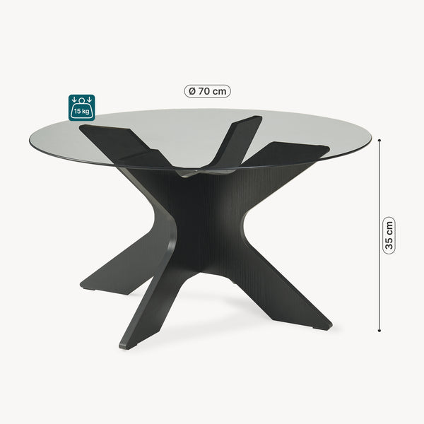 Sofabord Imi med glasplade Ø70x35 cm Sort/Grå [en.casa]
