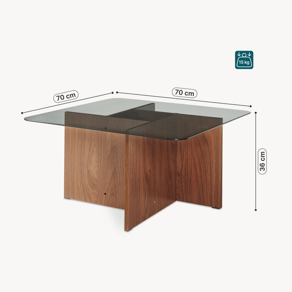 Sofabord Benexjö med glasplade 70x70x36 cm valnødlook/grå [en.casa]