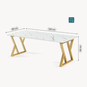 Sofabord Nolu 120x60x46 cm Guldfarvet/Marmorlook, hvid [en.casa]