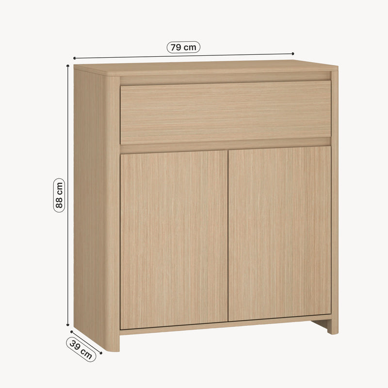 Målskitse Skab med skuffe Takranmaa 88x79x39 cm egetræslook [en.casa]