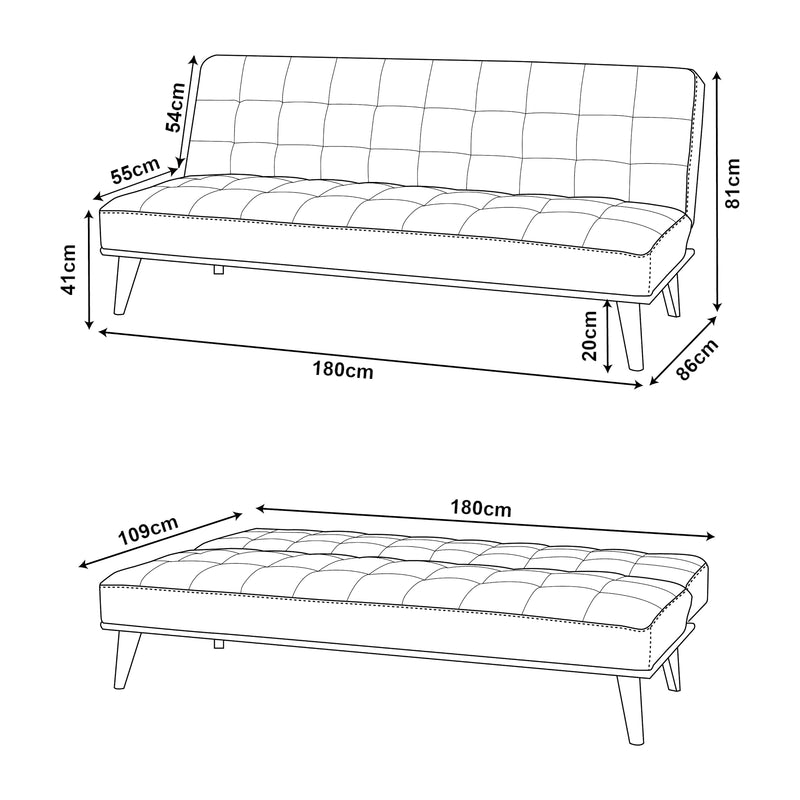 Målskitse Sovesofa Pukkila 180x86x81 cm Tekstil [en.casa]