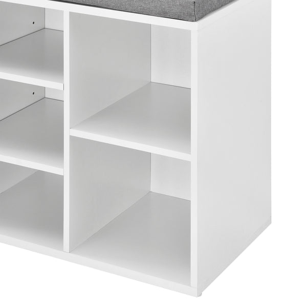 [en.casa]®  Skohylde / Bænk - 10 Opbevaringsoverflade - 103 x 30 x 48 cm - hvid/grå