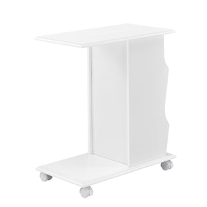  [en.casa] Sofabord med hjul - 53x30x63cm - med avisholder - MDF - hvid