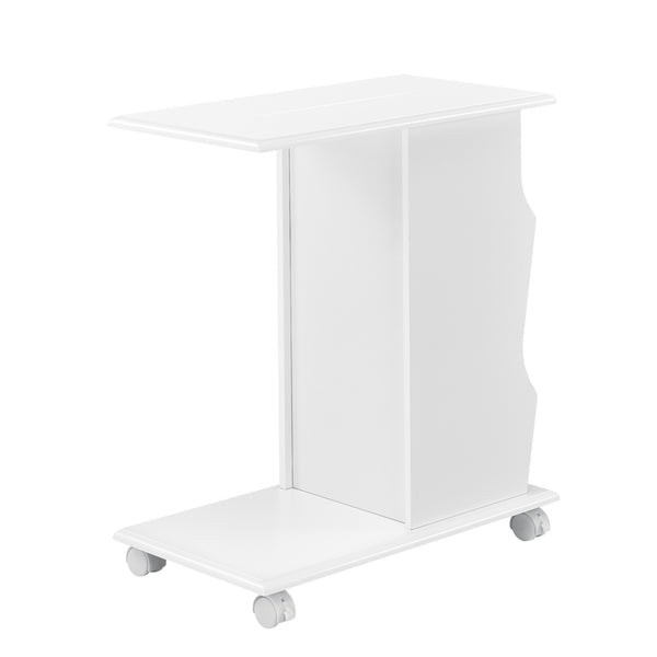  [en.casa] Sofabord med hjul - 53x30x63cm - med avisholder - MDF - hvid