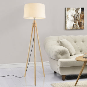 [lux.pro]® Gulvlampe Taarbæk - 1xE27 - max60W - træ - metal - tekstil - hvid