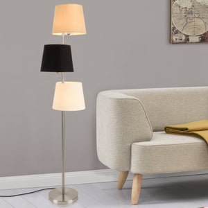 [lux.pro]® Gulvlampe Braga - 3 lampeskærme - 3xE14 - 149cm - metal - tekstil - sølv / creme / sort / hvid