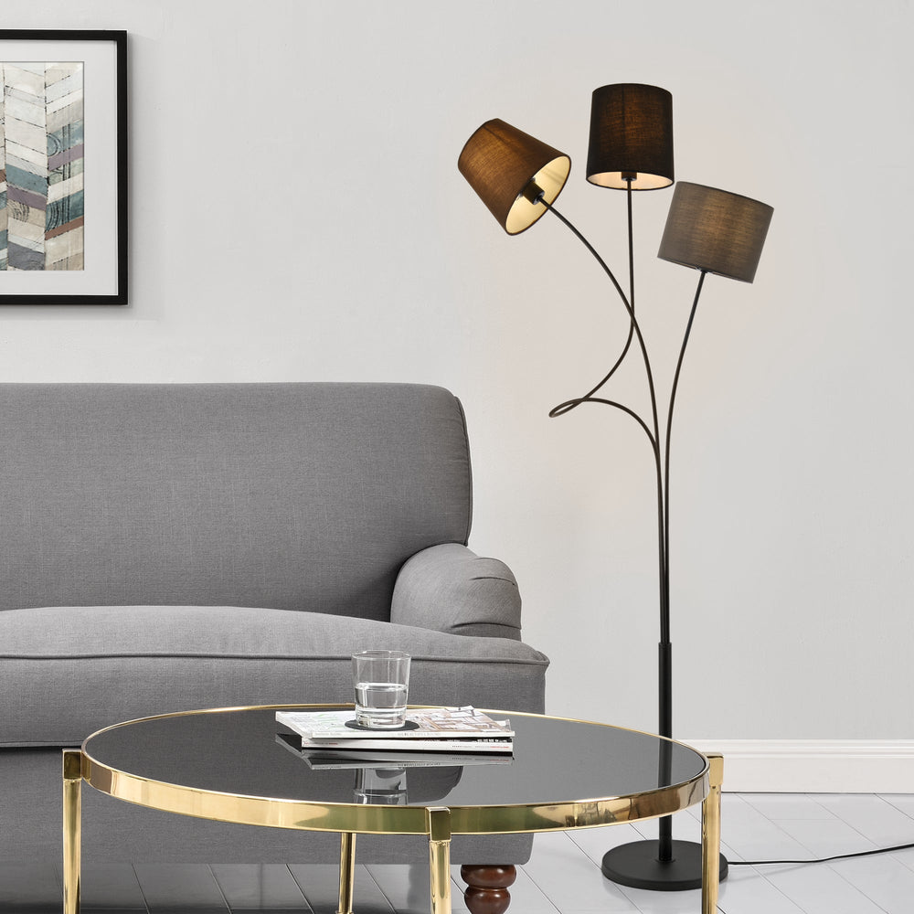[lux.pro]® Gulvlampe Treviso - 3 lampeskærme - 3xE14 - 146cm - metal - tekstil