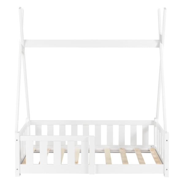 [en.casa]® Børneseng med tremme - "tipi telt" - 148x76x165cm - fyrretræ - matt hvid