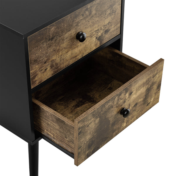 [en.casa] Stabelbart sengebord - sidebord med to skuffer - 60x40x29,5cm - fyrretræ - spånplade - træ farvet - sort