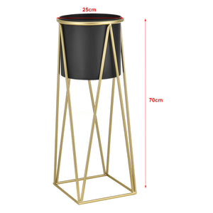 [casa.pro]® Plantestativ sæt - 2 stk. - med indbyggede krukker - 47x21,5cm - 71x26,5cm - metal / messing-sort