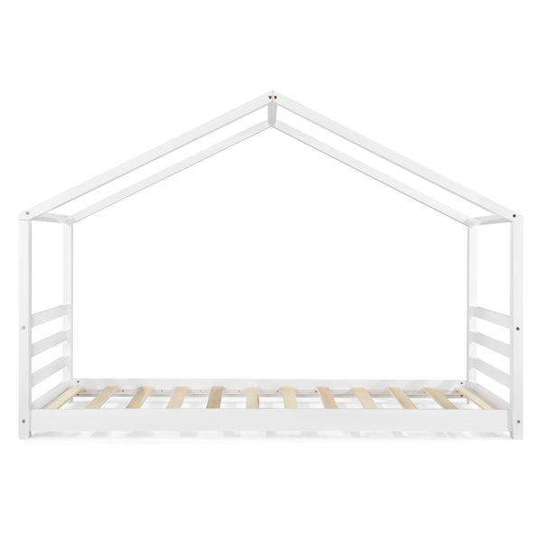 [en.casa]® Børneseng "Hus" med lamelbund - 200x90cm - fyrretræ - hvid (matt)