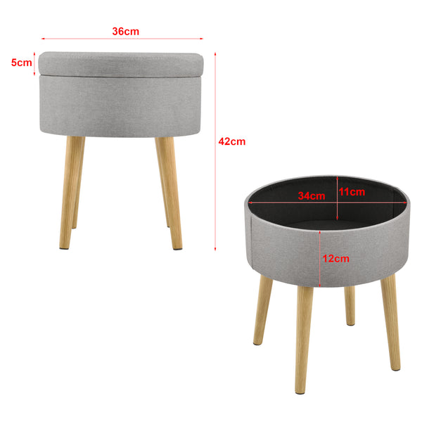 [en.casa]® sofabord - fodskammel - siddemøbel - med opbevaringsplads - 42xØ36cm - tekstil/træ - grå/træ optik