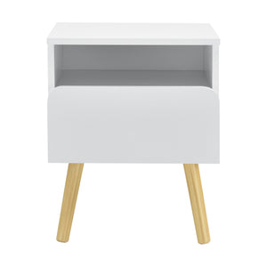 [en.casa]® Sengebord Mihle med skuffe - 50x40x34cm - spånplade/fyrretræ - hvid