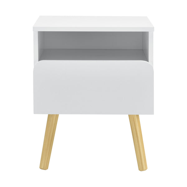[en.casa]® Sengebord Mihle med skuffe - 50x40x34cm - spånplade/fyrretræ - hvid