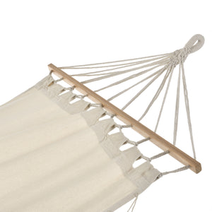[casa.pro] ® Hængekøje-275x80 cm-beige-max.150 kg - med vipper liggende overflade: 180x70 cm-med træstænger 