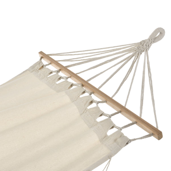 [casa.pro] ® Hængekøje-275x80 cm-beige-max.150 kg - med vipper liggende overflade: 180x70 cm-med træstænger 