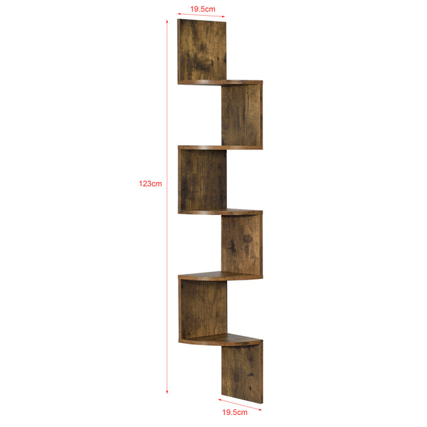[en.casa] ® Zig zag-hylde-123x19,5x19,5 cm-valnød-efterligning-MDF-maks.15 kg 