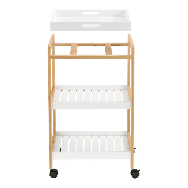 Serveringsvogn Lugano 75x46x35 cm Vogn med hylde hvid/natur en.casa