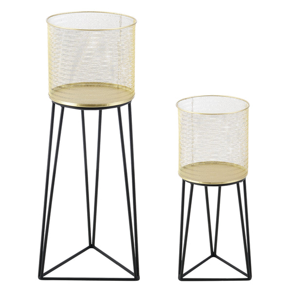 Urtepottestativ Menen 2-delt sort-guld farvet en.casa