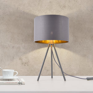 Bordlampe Metz E14 Max. 40W Stofskærm og metalfødder Grå/guld lux.pro
