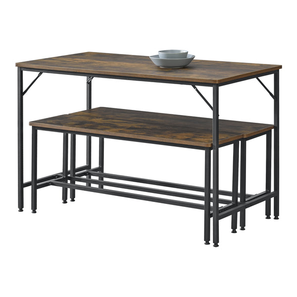 Spisebord og bænkesæt Pajala sort/mørkt træ en.casa