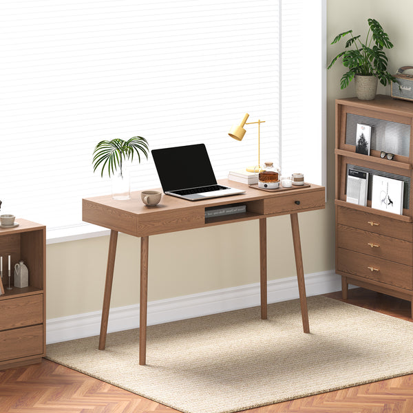 Habo skrivebord med hylde og skuffe 115x48x74cm Mørkt træ en.casa