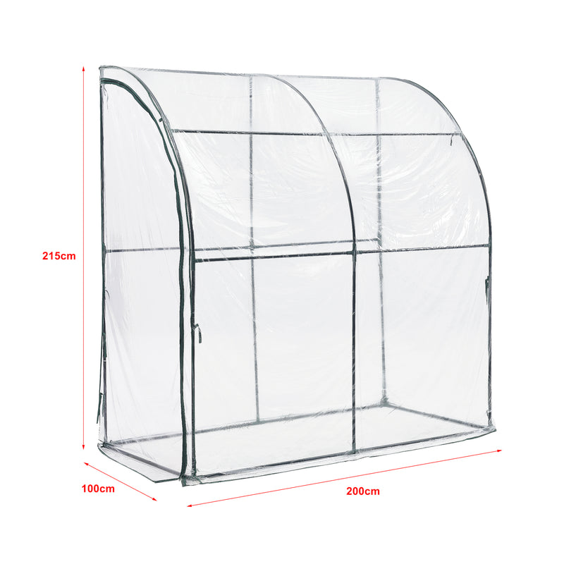 Målskitse Vægdrivhus Juta 100x200x215cm PVC-film Transparent [en.casa]