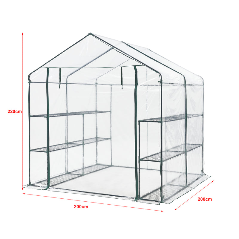 Målskitse Drivhus Grünau med hylder 200x200x220cm Transparent [en.casa].