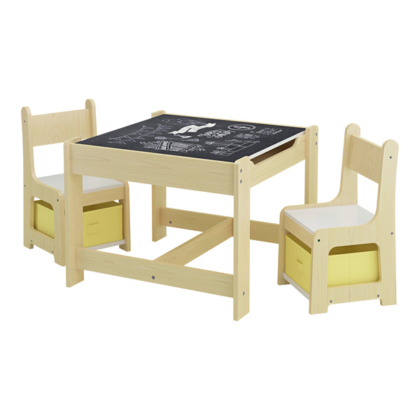 Børnebord med 2 stole Irixoa med kasser natur [en.casa]